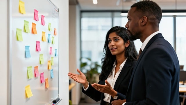AI consulting business strategy meeting in modern office